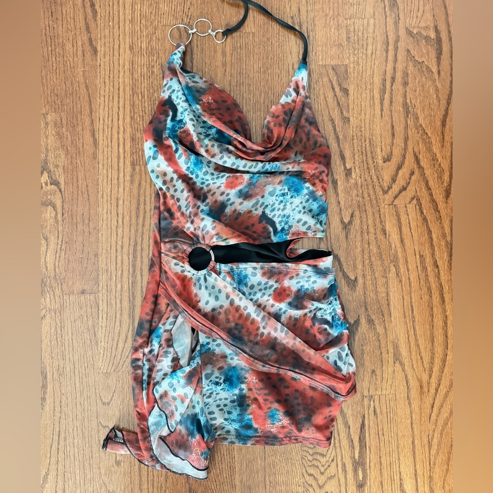 SHEIN Red, Blue & White Halter Mini Dress